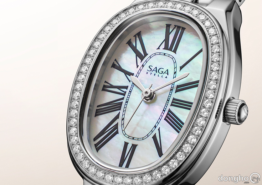Saga stella 72109-svmwsv-2 cận cảnh đá pha lê gắn trên niềng bezel đồng hồ 